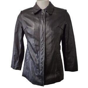 Wilsons Leather Jacket Womans Medium Black Full zip collar casual ladies pockets